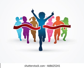 Winner Running, Group of Children Running, designed using colorful graphic vector.