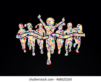 Winner Running, Group of Children Running, designed using colorful halftone pattern graphic vector.