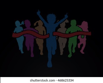 Winner Running, Group of Children Running, designed using colorful pixels graphic vector.
