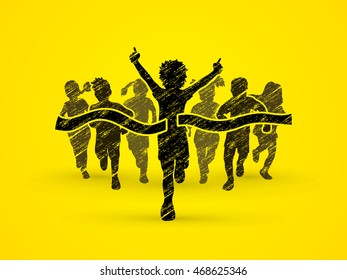 Winner Running, Group of Children Running, designed using black grunge brush graphic vector.