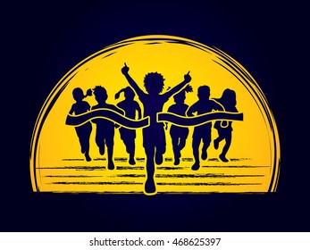 Winner Running, Group of Children Running, designed on moonlight background graphic vector.