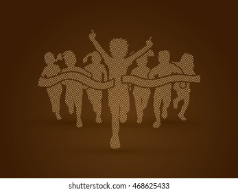 Winner Running, Group of Children Running, designed using golden pixels graphic vector.