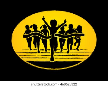 Winner Running, Group of Children Running graphic vector.