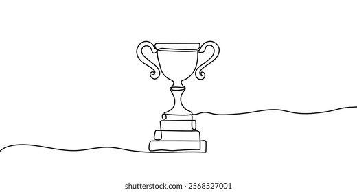 Winner s cup one line art. Continuous line drawing of sport, referee, award, distinction, victory, trophy, championship, tournament, triumph, competition, battle.