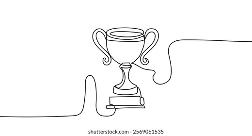 Winner s cup one line art. Continuous line drawing of sport, referee, award, distinction, victory, trophy, championship, tournament, triumph, competition, battle.