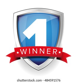 Winner shield with red ribbon
