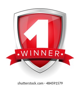 Winner shield with red ribbon