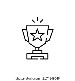 Ganador de la copa de trofeo brillante con una estrella en ella. Icono de línea de trazo de píxeles perfecto, modificable