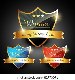 winner shiny golden vector label