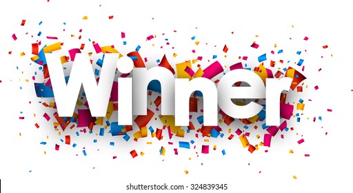 Winner sign with colour confetti. Vector paper illustration. - Shutterstock ID 324839345