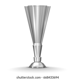 Winner silver cup. Metallic trophy cup. Vector illustration.
