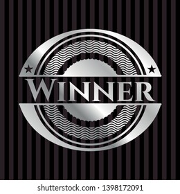 Winner silver shiny emblem]. Vector Illustration. Mosaic.