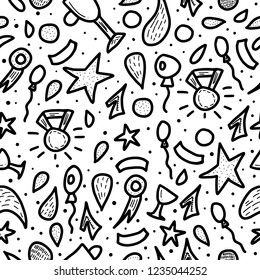Winner sketch seamless pattern. Doodle endless background illustration. Vector design. 