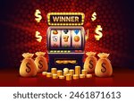 Winner slots machine casino, jackpot fortune, win banner. Vector illustration