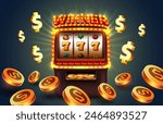 Winner slots machine casino, jackpot fortune, win banner. Vector illustration