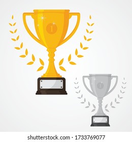 Winner solid trophy icon with number one and different color. Gold and silver cup trophy icon symbol in flat style. Vector illustration EPS.8 EPS.10
