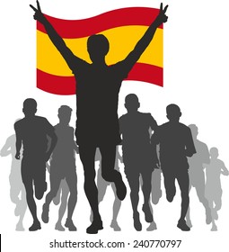 Winner with the Spain flag at the finish