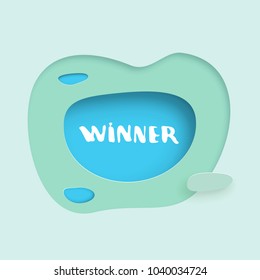 Winner square banner. Handwritten doodle lettering. Paper cut out style. Element for graphic design -  ad, poster, flyer, tag, coupon, card.  Vector illustration.