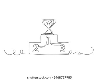 Winner stage podium continuous one line art isolated vector illustration on white background.