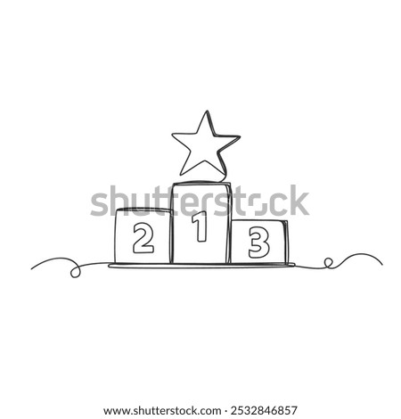 Winner stage podium continuous one line art isolated vector illustration on white background.