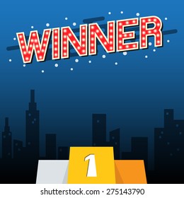 Winner stand with city background. Vector illustration
