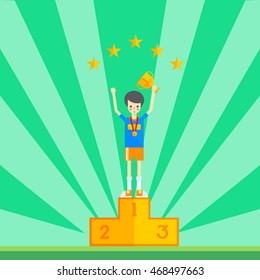 Winner Standing on the Podium Flat Vector