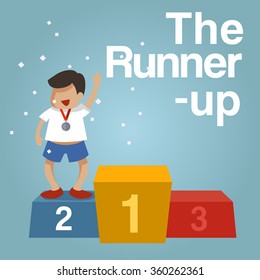 Winner Standing In Second Place On A Podium : Vector Illustration