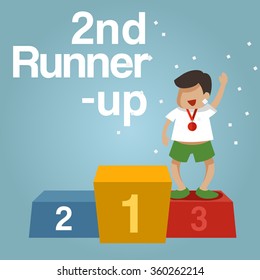 Winner Standing In Third Place On A Podium : Vector Illustration