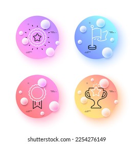 Winner star, Victory and Flag minimal line icons. 3d spheres or balls buttons. Reward icons. For web, application, printing. Best award, Championship prize, Success flag. Best medal. Vector