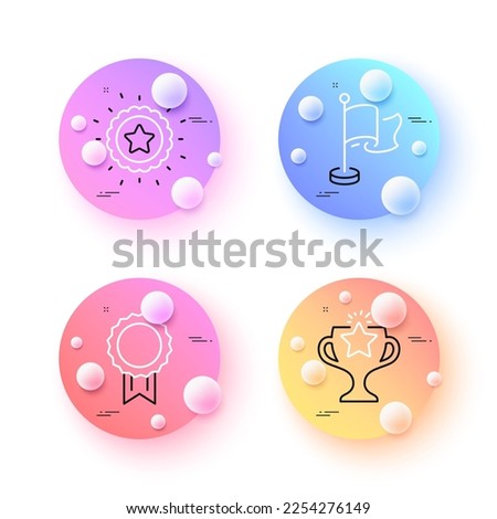 Winner star, Victory and Flag minimal line icons. 3d spheres or balls buttons. Reward icons. For web, application, printing. Best award, Championship prize, Success flag. Best medal. Vector
