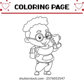 winner student boy is holding trophy coloring page for kids