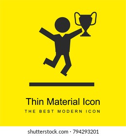 Winner student with competition trophy jumping of happiness bright yellow material minimal icon or logo design