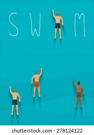 the winner of swimming, swim top view illustration, vector