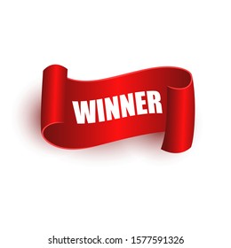 Winner tags or labels isolated. Red scroll banners. Vector illustration