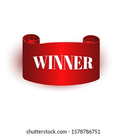 Winner tags or labels isolated. Red scroll banners. Vector illustration
