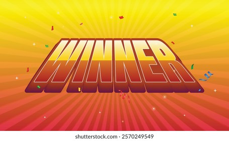 Winner text effect 3D template design with modern and abstract style used for business brand and logo multicolor confetti with comic background