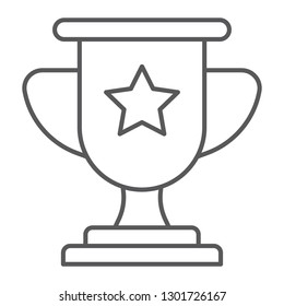 Winner thin line icon, game and award, trophy cup sign, vector graphics, a linear pattern on a white background, eps 10.