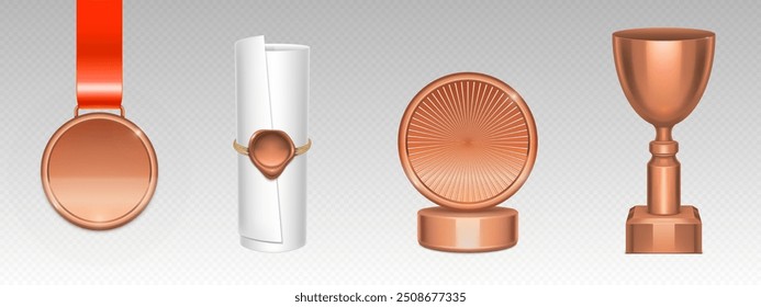 Winner trophies set isolated on transparent background. Vector realistic illustration of golden medal, award, goblet, certificate mockups with blank space for text, game success icons, success symbol - Powered by Shutterstock - Get 15% off with code: PIKWIZARD15