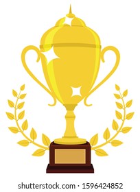 Winner trophy award. Flat ...illustration with leaf