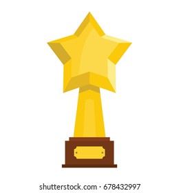 Winner trophy award gold star on the stand cartoon flat icon element for sport award trophy design