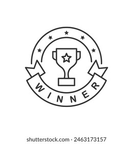 Winner trophy badge sticker icon line style isolated on white background. Vector illustration