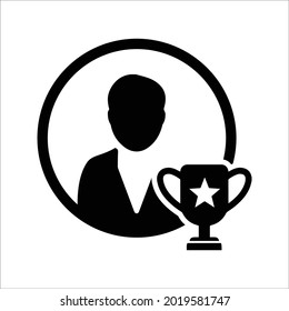 Winner trophy, business success icon. Black vector