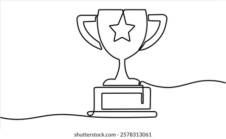 Winner trophy continuous one line drawing.one line drawing of trophy cup competition. Winner trophy symbol. Achievement success concept