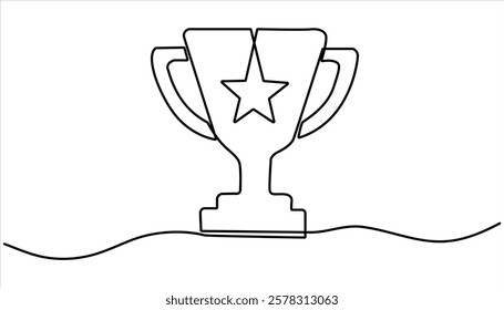 Winner trophy continuous one line drawing.one line drawing of trophy cup competition. Winner trophy symbol. Achievement success concept