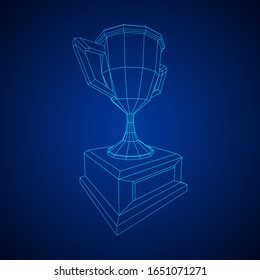 Winner trophy cup. Award concept. Wireframe low poly mesh vector illustration