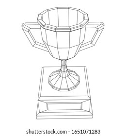 Copa trofeo ganadora. Concepto de premio. Ilustración vectorial de malla baja del bastidor de alambres