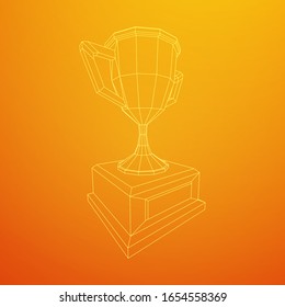 Copa trofeo ganadora. Concepto de premio. Ilustración vectorial de malla baja del bastidor de alambres