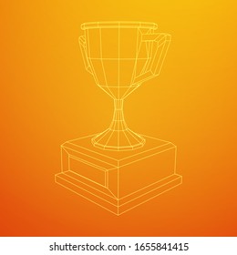 Gewinner-Trophäe-Tasse. Prämienkonzept Wireframe Low-Poly-Vektorillustration