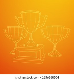 Copa trofeo ganadora. Concepto de premio. Ilustración vectorial de malla baja del bastidor de alambres