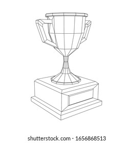 Winner trophy cup. Award concept. Wireframe low poly mesh vector illustration